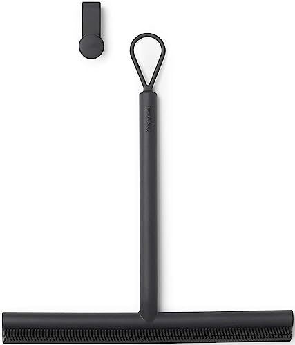 Brabantia Silicone Shower Squeegee with Hook (Dark Gray) Anti Streak Cleaning Wiper for Bathroom Glass, Plastic, Tile - Doublesided Brush & Rim Design - color: Dark Gray