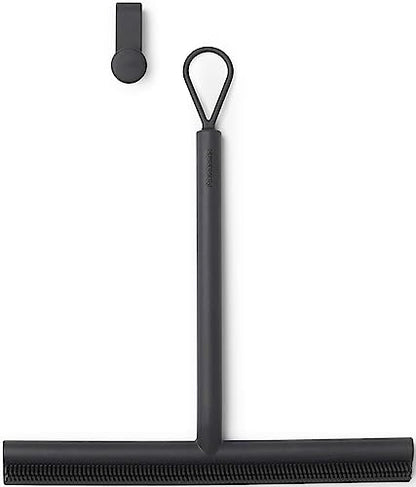 Brabantia Silicone Shower Squeegee with Hook (Dark Gray) Anti Streak Cleaning Wiper for Bathroom Glass, Plastic, Tile - Doublesided Brush & Rim Design - color: Dark Gray