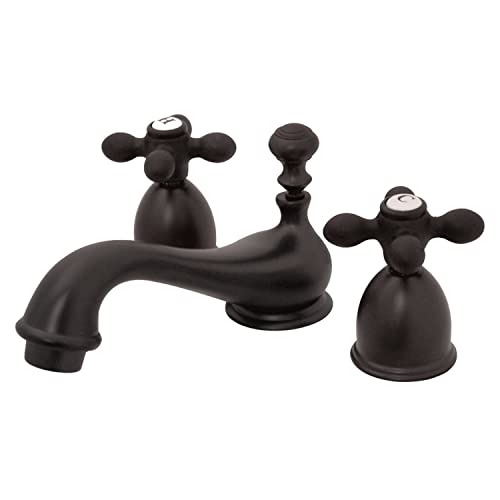 Kingston Brass KS3955AX Restoration Mini Widespread Lavatory Faucet with Metal Cross Handle, Oil Rubbed Bronze, 4-Inch Adjustable Center - color: Oil Rubbed Bronze