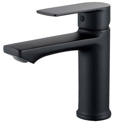 BELZ Black Bathroom Faucet, Lead-Free Single Hole Sink Faucet for Vanity | NSF372 Certified, Anti-peeling PVD Black Finish, Water-saving & Anti-splash, Single Handle Modern Design with Hot/Cold Hoses - color: Matte Black