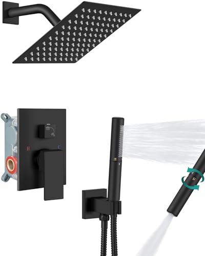 Aolemi Shower System with Rain Head and Handheld,8-Inch,Matte Black | High-Pressure Shower Faucet Set with Dual-Function Handheld,Rough-In Valve,1.8 GPM,Wall-Mount Trim Kit - color: Matte Black, size: 8 Inch