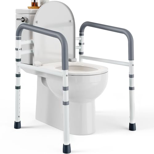 PELEGON Toilet Safety Rails (350 lb) - Adjustable Toilet Safety Frame & Rails, Toilet Safety Rail for Elderly Adults, Toilet Handles for Seniors, Toilet Bars for Elderly, Disabled & Handicap - White - color: White