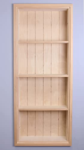 14x36 Fox Hollow Furnishings Sloane Recessed Wall Niche Medicine Cabinet Replacement, In the Wall Bathroom Cabinet Insert Shelf/Shelves, Made in North America, REAL WOOD, NO MDF, Beadboard, Unfinished - color: Unfinished, size: 14x36