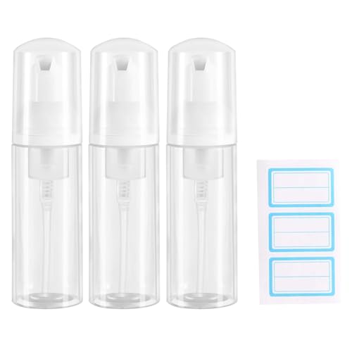 3pcs 2oz Small Size Mousse Plastic Travel Foam Pump Bottle Dispenser (60ml) | Clear Portable Foaming Empty Bottle Dispenser for Hand Soap, Shampoo, Lash Cleanser - Well Suited for Travelers Daily Use - color: Clear
