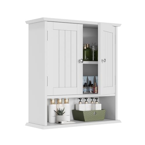 Smuxee White Bathroom Cabinet Wall Mounted, Small Bathroom Medicine Cabinet with 2 Door Adjustable Shelves, Bathroom Wall Cabinet Over Toilet for Laundry Room Kitchen - color: White Small
