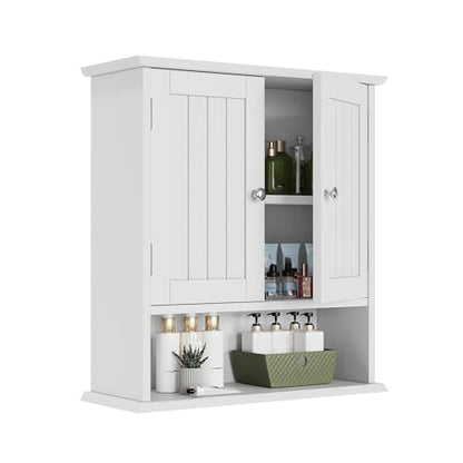 Smuxee White Bathroom Cabinet Wall Mounted, Small Bathroom Medicine Cabinet with 2 Door Adjustable Shelves, Bathroom Wall Cabinet Over Toilet for Laundry Room Kitchen - color: White Small