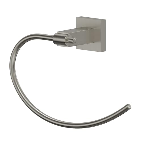 8.5 Inch Brushed Nickel Hand Towel Ring for Bathroom, SUS304 Stainless Steel Wall Mounted Hand Towel Holder, Modern Square Base Swivel Towel Hanger, Heavy Duty - color: Brushed Nickel