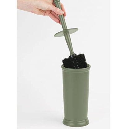 mDesign Toilet Bowl Brush and Holder - Covered Bathroom Toilet Brush - Standing Toilet Bowl Scrubber in Modern Holder - Space Saving, Deep Cleaning Brush for Toilet - Hyde Collection - Olive Green - color: Olive Green