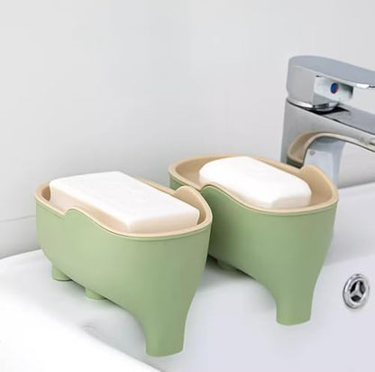 Cute Elephant Soap Dish Holder Tray Plastic Sink Self Draining Suitable for Kitchen Bathroom Bar Shower Bath Kitsch Large Shelf Drainage,Blue - color: C-blue