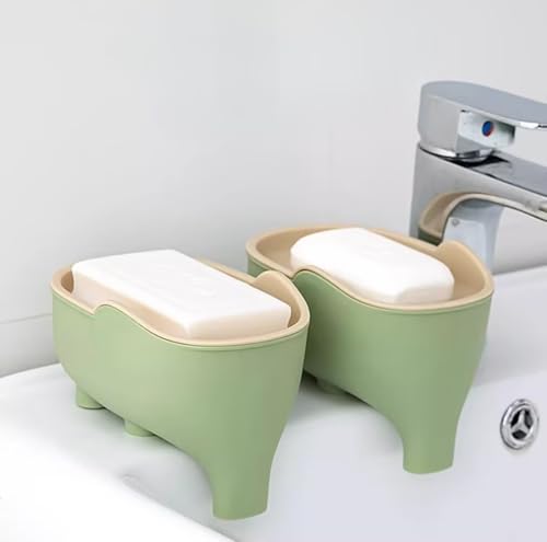 Cute Elephant Soap Dish Holder Tray Plastic Sink Self Draining Suitable for Kitchen Bathroom Bar Shower Bath Kitsch Large Shelf Drainage,Gray - color: C-gray