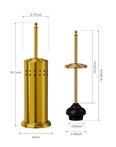 Dowry Toilet Plunger with Holder for Bathroom Gold 18.7In | Hidden Toilet Bowl Cleaners Long Handle with Cover Powerful Force Suction Cup Heavy Duty Deep Cleaning Gold 18.7In - color: Gold