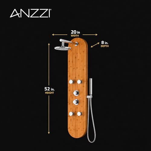 ANZZI 52" Shower Panel, Crane Series, Full Body Shower Panel With Heavy | Equipped With Four Acu Stream Jets That Deliver A Powerful, Dual Chrome Finish Controls, Massage Experience - color: Bamboo, style: 4 Jets