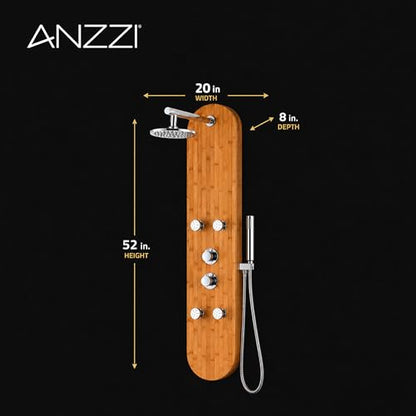 ANZZI 52" Shower Panel, Crane Series, Full Body Shower Panel With Heavy | Equipped With Four Acu Stream Jets That Deliver A Powerful, Dual Chrome Finish Controls, Massage Experience - color: Bamboo, style: 4 Jets
