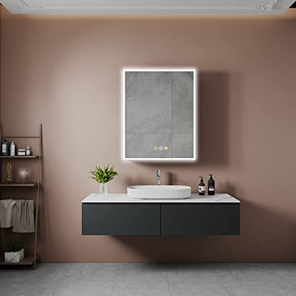 24"x30" Medicine Cabinet Mirror Bathroom Medicine Cabinet with Mirror | Lighted Medicine Cabinet, Black Medicine Cabinet with Lights, Defogger, Outlets, USB, Dimmable, Wall Mounted, Swing Left - size: 24x30 Inch
