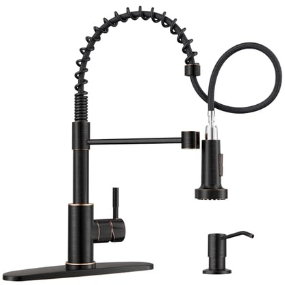 APPASO Spring Kitchen Faucet with Soap Dispenser Oil Rubbed Bronze | NSF/ANSI/CAN 372 & Lead-free, Pull Down Kitchen Sink Faucet, SUS304 Stainless Steel Single Handle High Arc Faucet - color: Bronze