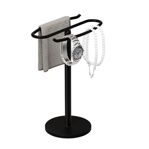 Matte Black S-Shape Towel Holder Stand Heavy Base Jewelry Stand | Freestanding towel rack for bathroom, kitchen, vanity. Can be used in bathrooms, kitchens, bedrooms