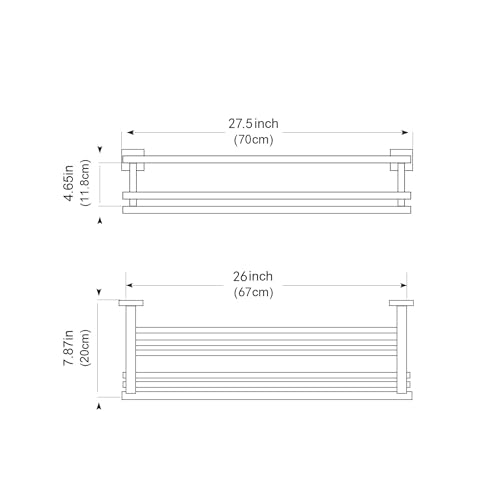 Bathroom Towel Rack with Double Towel Bar Bathroom Hotel Shower Shelf SUS304 Stainless Steel Modern Wall Mounted Holder 28 Inch Polished Chrome - color: Polished Chrome, size: 28 Inch/ 70cm