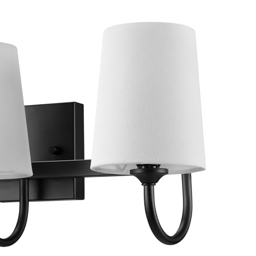 Globe Electric 63000206 5-Piece All-in-One Bathroom Set, 3-Light Vanity Light, Matte Black, Linen Shades, Towel Bar, Robe Hook, Toilet Paper Holder, Towel Ring, Bathroom Lights Over Mirror - color: Matte Black, Linen
