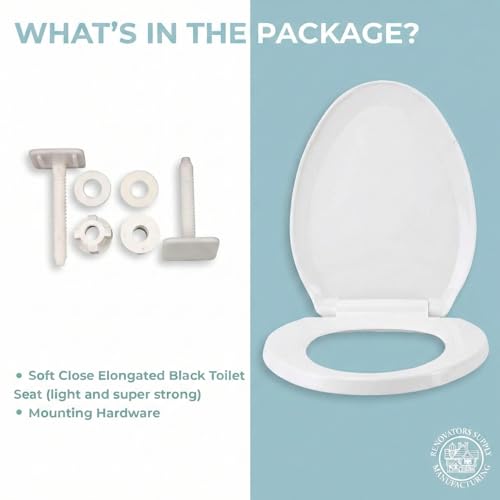 Renovators Supply Manufacturing White Plastic Soft Close Toilet Seat Elongated Slow Close Toilet Seat With Adjustable Mounting Hardware - color: White, size: Pack of 1