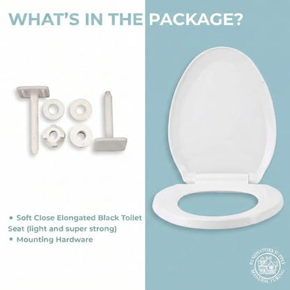 Renovators Supply Manufacturing White Plastic Soft Close Toilet Seat Elongated Slow Close Toilet Seat With Adjustable Mounting Hardware - color: White, size: Pack of 1