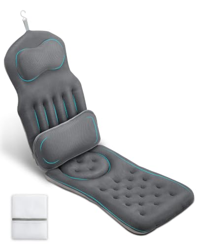 Full Body Bath Pillow for Bathtub, 5D Thick Tub Pillow for Bath with Movable Head, Neck & Lumbar Support, Laundry Bag & Hook, Bathtub Pillow for Post-Yoga Spa, Deep Relaxation(Darkgray, 51"*15") - color: Darkgray