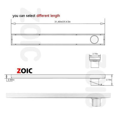 ZOIC Linear Stealth Tile Insert Floor Grate Bathroom Shower Waste Drain 304 Stainless Steel Side Outlet 31.49 Inches (800MM) - size: 31.49''(800MM)