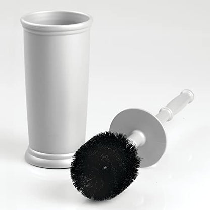 mDesign Compact Freestanding Plastic Toilet Bowl Brush and Holder for Bathroom Storage and Organization - Space Saving, Sturdy, Deep Cleaning, Covered Brush - Silver - color: Silver