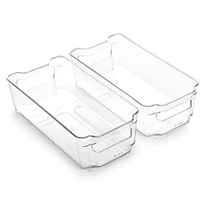 BINO | Stackable Storage Bins, Medium - 2 Pack THE STACKER COLLECTION Clear Plastic Built-In Handles BPA-Free Containers for Organizing Kitchen Pantry Multi-Use Organizer Bins - size: Medium