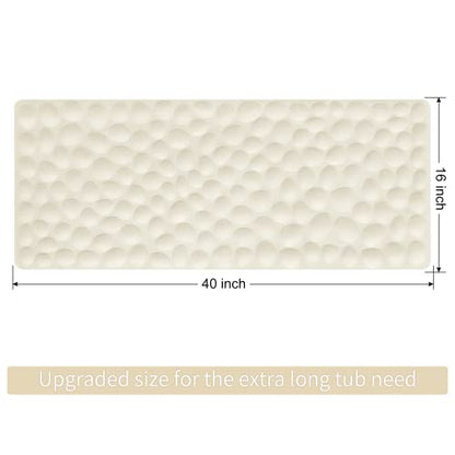 Non-Slip Bathtub Mat OTHWAY Soft Rubber Bathroom Bathmat with Strong Suction Cups (Beige) - color: Beige, size: 40" x 16" (Rectangular)