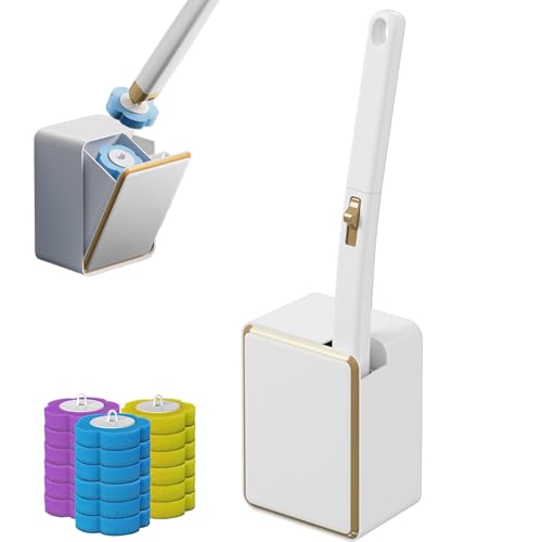 Disposable Toilet Cleaning System Disposable Toilet Brush with 18 Wand Refills Bowl Cleaner Wands ＆ Scrubber Refill Heads Wall Hanging Cleaning System