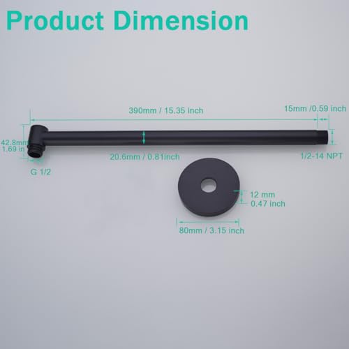 Shower Arm,16 Inch Rain Shower Head Extension Extender, With Flange and Teflon Tape, Made of Thicken Stainless Steel for Bathroom Rainfall Shower,Matte Black,SE-91088-16MB - color: Matte Black(91088)