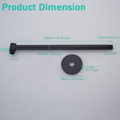 Shower Arm,16 Inch Rain Shower Head Extension Extender, With Flange and Teflon Tape, Made of Thicken Stainless Steel for Bathroom Rainfall Shower,Matte Black,SE-91088-16MB - color: Matte Black(91088)