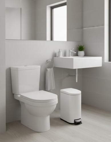 Garvee 2.6 Gallon / 10L Metal Bathroom Trash Can with Lid, Slim Step-On Bin with Soft-Close, Removable Inner Bucket & Rear Handle, Waterproof, White - color: Creamy White, size: 2.6 Gallons
