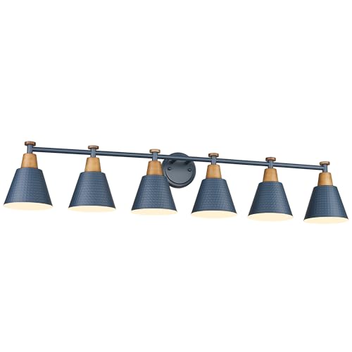 FEMILA Vintage Bathroom Light Fixtures, 45.3" Vanity Lighting Fixtures Over Mirror, 6 Light Vanity Light, Blue Finish, 4FG59B-6W Blue - color: Navy Blue, size: 45"