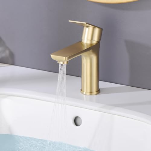 SUMERAIN Bathroom Sink Faucet Lead-Free 304 Stainless Steel Single Hole Single Handle Vanity Faucet, Brushed Gold | Lead-Free, Unique Flow Pattern, Water-saving, with Faucet Supply Lines, Easy DIY Install - color: Brushed Gold