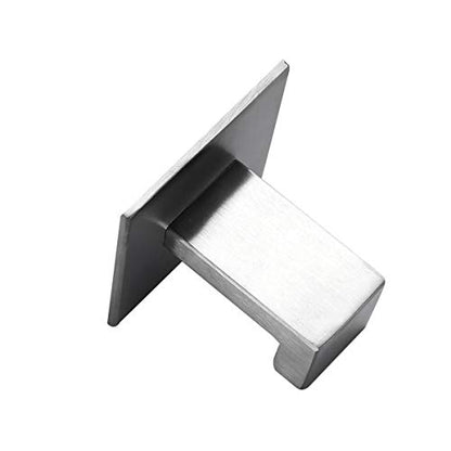 Flybath 2PCS Towel Hooks Self Adhesive 304 Stainless Steel Brushed Silver | Square, No Drill, Strong Hold, Rustproof, Wall Mount, Stylish Coat Robe Shower Hook For Hanging, Kitchen Bathroom Accessories - color: Brushed