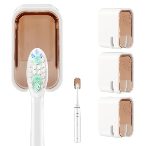 3PCS Single Slot Toothbrush Holder Wall Mounted with Cover,Waterproof | Toothbrush Cover for Shower,Self Adhesive Hanging Toothbrush Organizer for Manual/Electric Toothbrush,Family Travel,brown - color: Brown