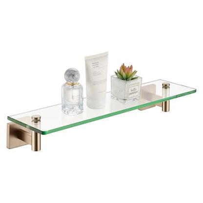 KOKOSIRI Wall Shelves Bathroom Hardware Glass Floating Shelf 20-Inch for Bedroom, Living Room, Kitchen, Hanging Rack Champagne Bronze B1105CPG-L20 - color: Champagne Bronze, size: 20-Inch