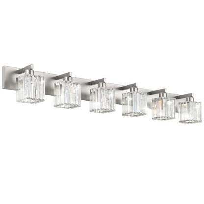 Aipsun Brushed Nickel Bathroom Light Fixtures 6 Light Vanity Lighting Fixture Crystal Modern Bathroom Vanity Light (Exclude Bulb) - color: Brushed Nickel, size: 49 inch