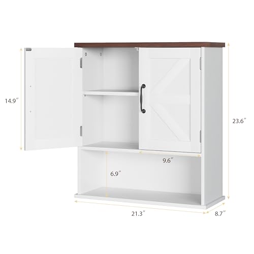 Smuxee Farmhouse Bathroom Cabinet Wall Mounted, White Small Medicine Cabinet with Adjustable Shelf, Bathroom Cabinet for Living Room, Laundry Room - color: White, size: Small