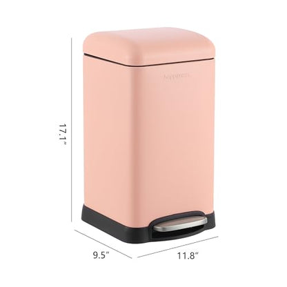 happimess Betty Retro Mini 3.2 Gal Step Trash Can, Flamingo Pink | Soft-Close Lid, Removable Liner, Iron, Hands-Free Pedal, Satin Finish, Non-Skid Base, Built-In Damper, Modern, Minimalistic - color: Flamingo Pink