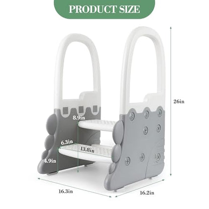 IDEALHOUSE Toddler Step Stool with Safety Handrails, Anti-Slip 2-Tier Kids Ladder, 300 Lbs Capacity, Minimalist Plastic Stool for Bathroom Sink, Kitchen Counter & Potty Training, White Step - color: White Step