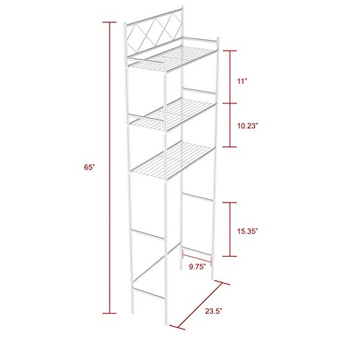 J&V TEXTILES 3-Shelf Bathroom Organizer Over The Toilet, Bathroom Spacesaver (White)* - color: White
