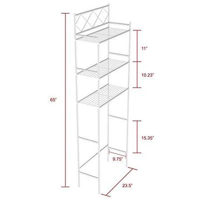 J&V TEXTILES 3-Shelf Bathroom Organizer Over The Toilet, Bathroom Spacesaver (White)* - color: White