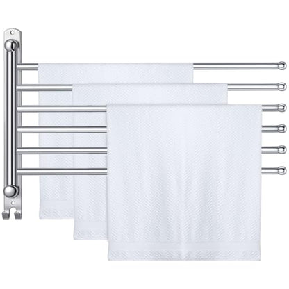 Teenyyou 20.4 Inches Swivel Towel Rack 304 Stainless Steel 6 Arms Bathroom Towel Rack Hanger Pool Holder Wall Mounted Swivel Bar Space Saving with Hook(Sliver) - color: Sliver, size: 20.4 Inches, style: 6 Arms