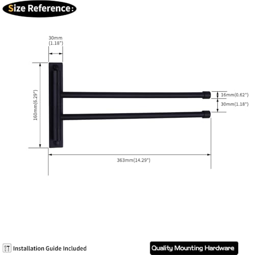 GERZWY Bathroom Swing Arm Towel Bars 2-Arm Wall Mount Stainless Steel Bath Towel Rack Hanger Towel Holder Organizer Matte Black HYG02-BK - color: Black