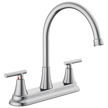 HURRAN 2 Handle Kitchen Sink Faucet, 8 Inch High Arc 360°Swivel Kitchen Sink Faucet, 3 Hole Kitchen Faucet Without Side Sprayer, Centerset RV Kitchen Faucet with Stainless Steel Pipe, Nickel - color: Nickel, style: Without Side Sprayer