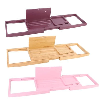 JEOZBM Bath Tray, Bamboo Bath Table Tray, Retractable Bathtub Shelf,Bathtub Caddy Tray, Expandable Bathroom Accessories for Wine, Phone, Book(90CM-Rose) - color: Rose