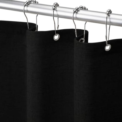 Linen Shower Curtain Black Boho Farmhouse 48" W x 72" L | Linen Fabric, Boho Farmhouse, Woven Texture, Natural Cloth, Elegant Drape, Washable, Shower Curtain for Bathroom Bathtub - color: Flax-black, size: 48"W x 72"L
