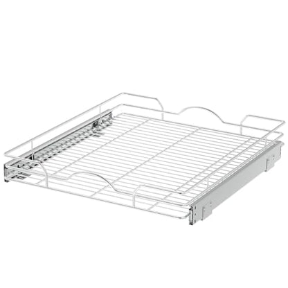 OCG Pull Out Cabinet Organizer 2 Pack (18" W x 21" D), Pull out Shelves 1 Tier, Cabinet Slide Out Shelves for Base Cabinet Organization in Kitchen Bathroom Pantry, Bottom Mount, Chrome Finish - size: 18W21D, 2Pack